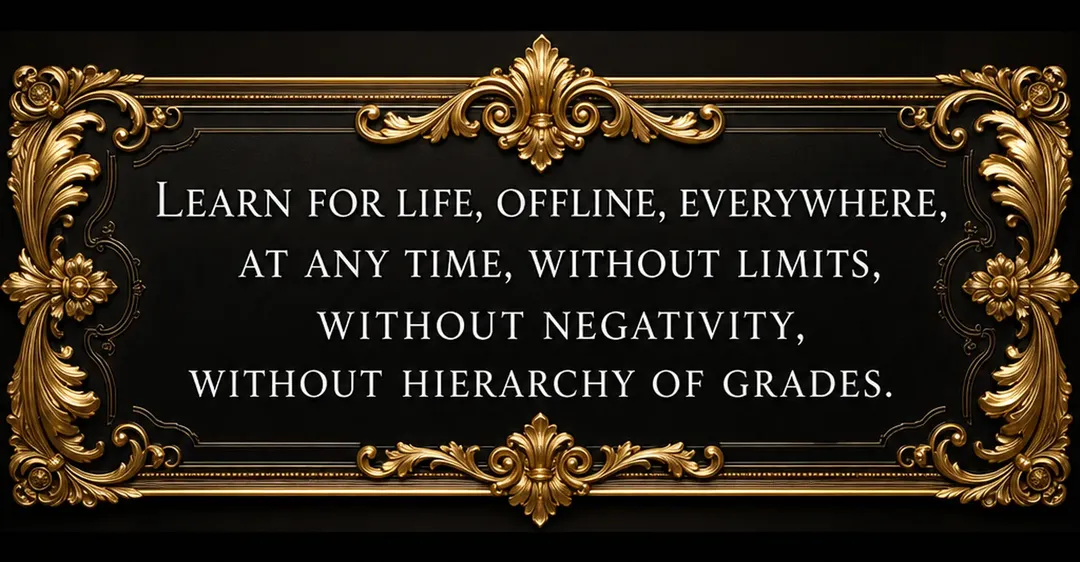 Learn for life, offline, everywhere, at any time, without limits, without negativity, without hierarchy of grades